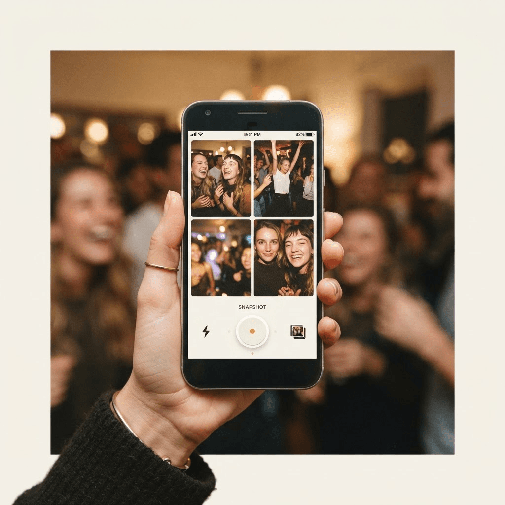 A guest taking a photo at an event using the guest camera web app